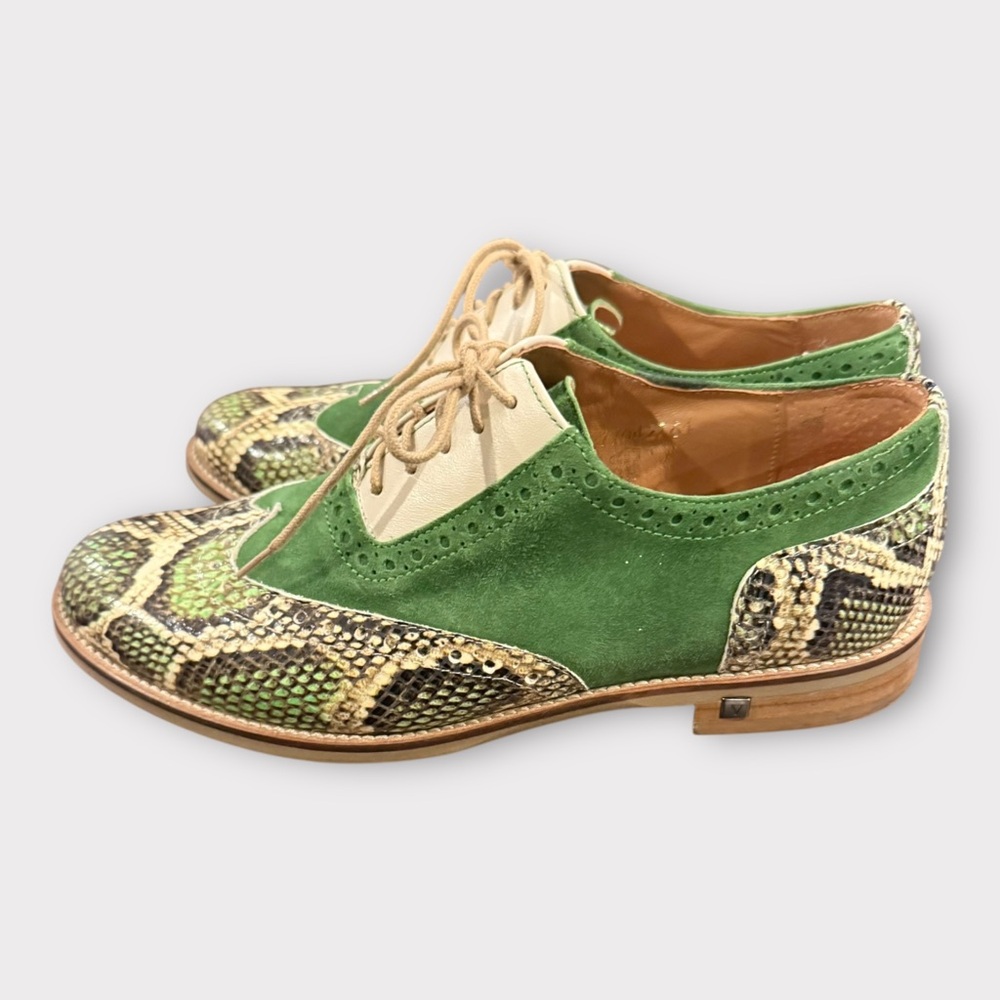 Embassy London Vivienne Green Snakeskin Womens Suede Leather Oxford EU Sz 37